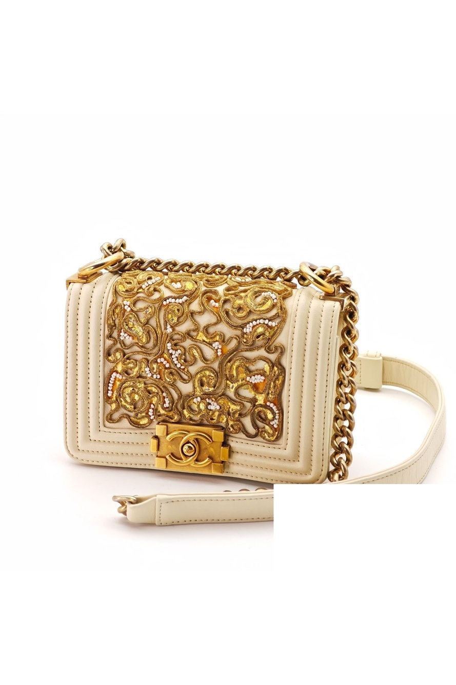 Chanel Mini Boy Leather Shoulder Bag Bijou Beads White